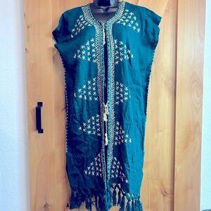 Mexican Teal Fringe Cover-Up/kimono